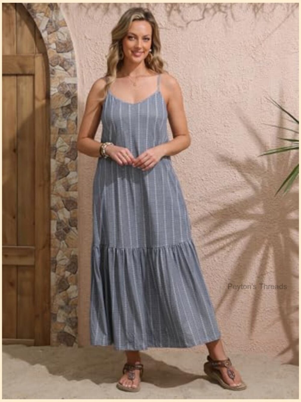 Spaghetti Strap Maxi Dress with Pocket Casual Printed Ruffle Hem Long Dress - Picture 2 of 7